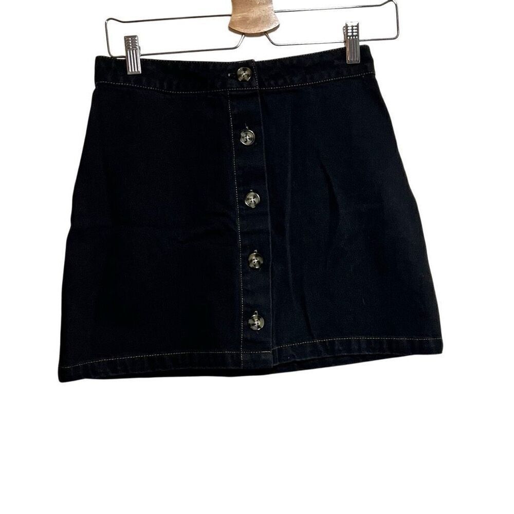 F21 Black Denim Retro Button up Mini Skirt Small